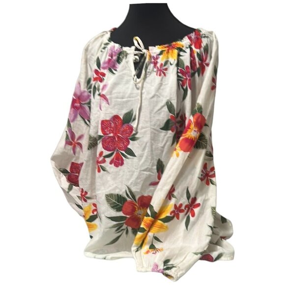 Old Navy Floral Peasant Blouse XXL Tie Neck Puff Sleeve Top - Picture 6 of 16